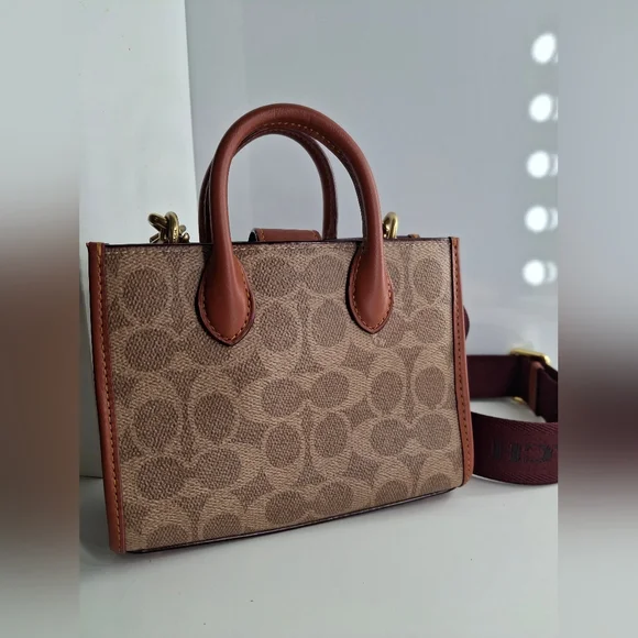 Coach Ace Tote Bag 17 signature canvas tan/rust CT891 NWOT - Picture 4 of 7